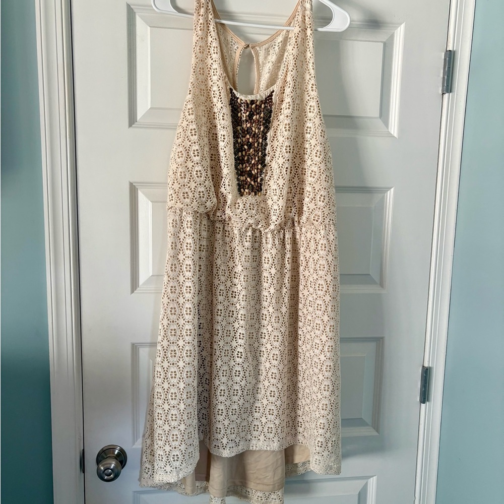 Cream Lace High-Low Sleeveless Dress